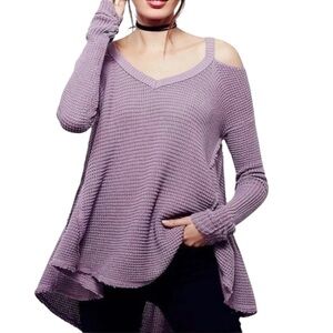 Free People Moonshine Waffle Knit Cold Shoulder Oversized Sweater
